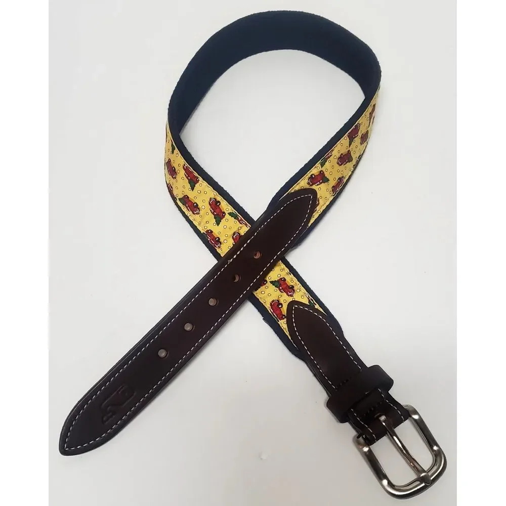 Vineyard Vines Belt 26 Little Red Truck Christmas Tree Yellow Print Snow Leather